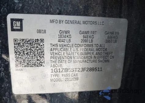 2018 Chevrolet Malibu 1Ls z USA, uszkodzony, nr VIN 1G1ZB5ST2JF289511